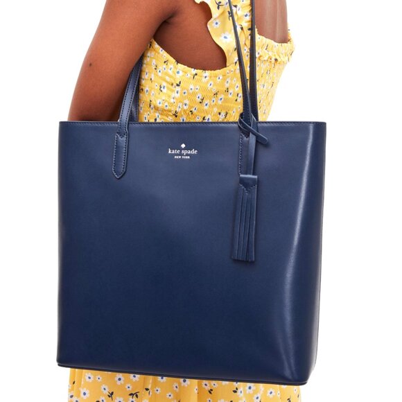 kate spade Handbags - Kate Spade Newyork Leather Large Jana Shoulder Tote Bag Dark Blue